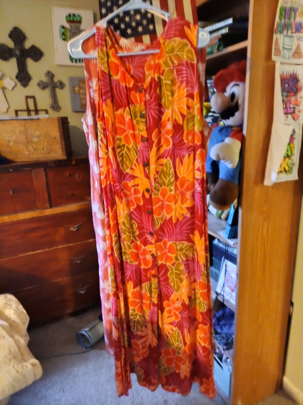 Tropical Floral Maxi Dress in Coral and Orange
